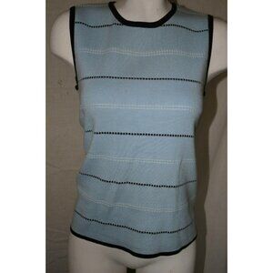 Carole Little Womens Sleeveless Light Blue Striped Knit Sweater Top Size Medium